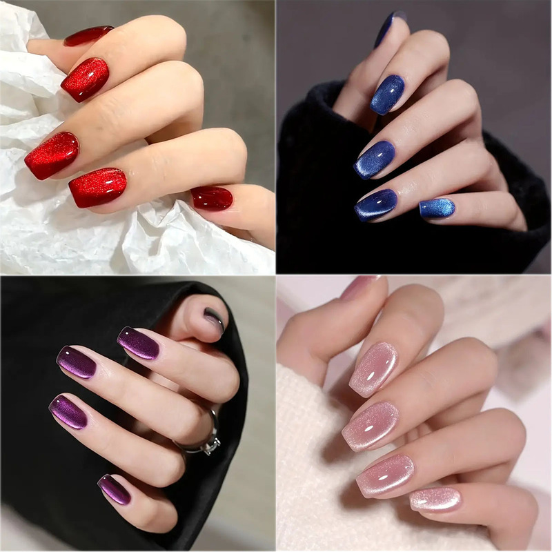 Cross-Border Mixed Color Short Ladder Cat Eye Wearable Nails Autumn and Winter Whitening Nail Stickers High-End Nails Fake Fingernails Nail Stickers