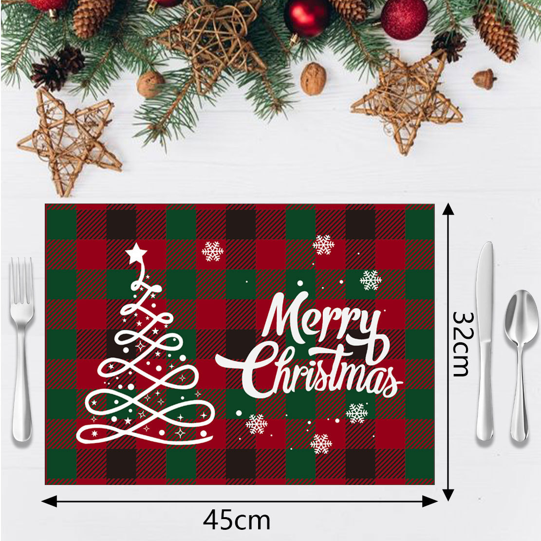 almohadilla de Navidad cuadrado inglés almohadilla de aislamiento térmico árbol de Navidad mesa de comedor festivales decoración del hogar impresión almohadilla de comedor occidental mayorista