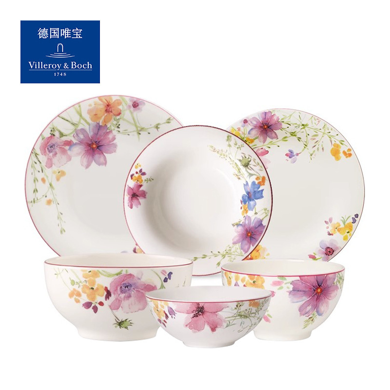German villeroyboch Weibao Dish Soup Plate Fish Plate Rice Bowl Ceramic Household Purple Fancy Dopamine