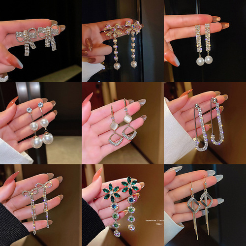s925 silver needle earrings for women, Korean Dongdaemun long tassel earrings, retro pearl earrings
