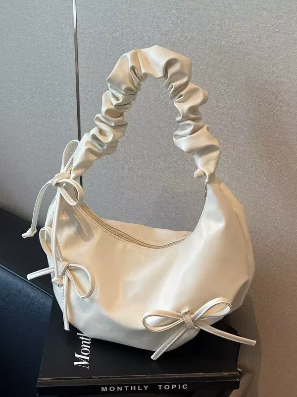 Плечевая сумка‑one-shoulder, небольшая подмышечная сумка с бантами и сборчатой ручкой, 0,24 кг