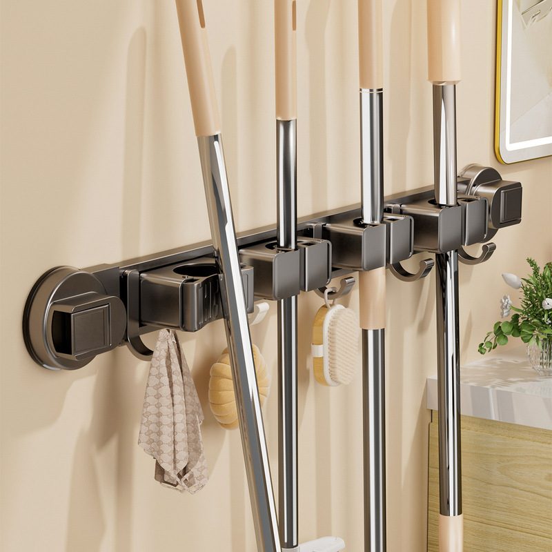 Suction Cup Mop Holder Hook, No-Drill Bathroom Wall-Mounted Mop Clip, Broom Storage Rack, Cloth Storage Holder