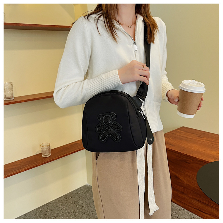 commuter leisure bear sequined Oxford cloth bag crossbody bag chest bag shell bag_voghion.com