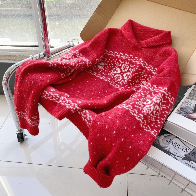 Banana Boss Fair Isle Heavy Knit Lapel Retro Slimming Old Money Style Sweater