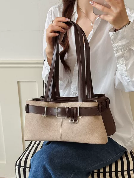 Cross-border women's underarm bag 2026 new vintage fashion versatile color-blocking commuter casual textured design shoulder bag