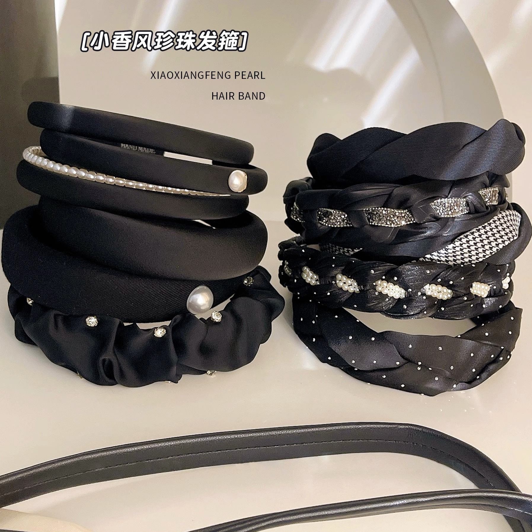 Banda para el cabello con pliegues en la parte superior del cráneo alto, horquilla de lavado de cara negra 2025 nuevo paquete de cabello a presión rojo neto, diadema de todo fósforo para mujeres