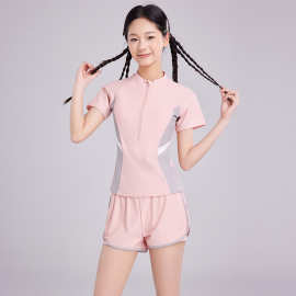 2025新款女童泳衣中大童保守学生分体平角裤两件套速卖通儿童泳装