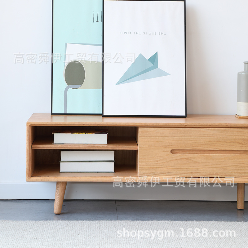 Mueble de TV de madera maciza nórdica Shunyi Mueble de TV de madera maciza simple y moderna Mueble audiovisual de roble rojo Mueble de sala de estar de apartamento pequeño