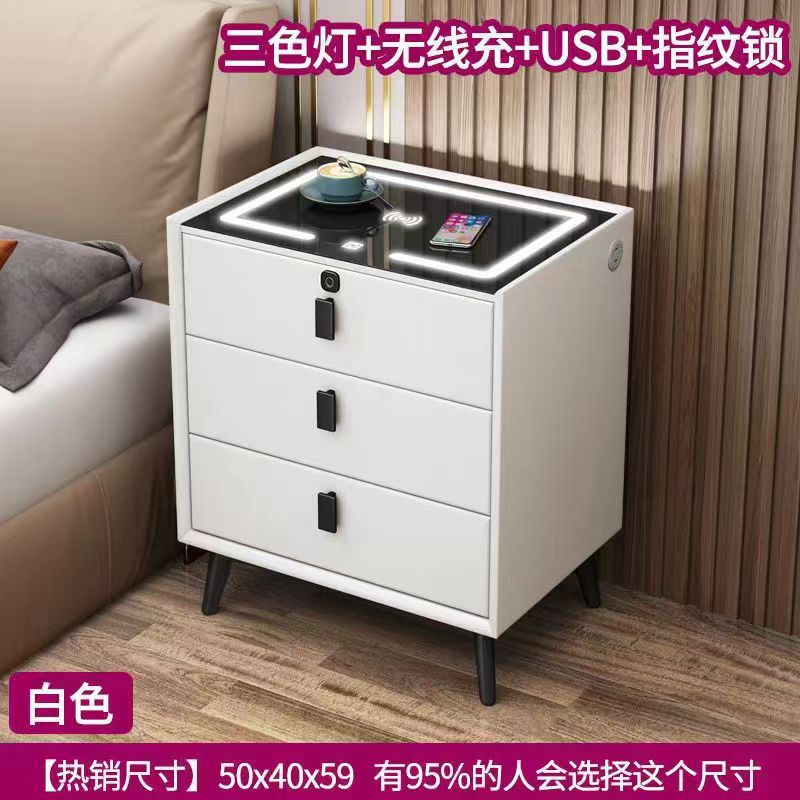 Mesa de cabecera inteligente de madera sólida de tres tiros gabinete multifuncional para dormitorios domésticos muebles modernos y simples armario de cabecera