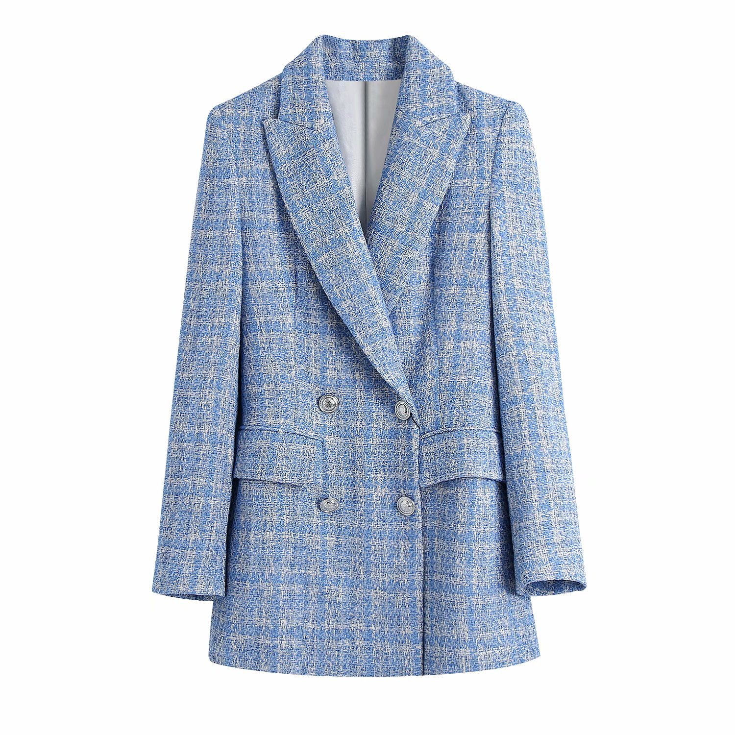 double breasted plaid texture blazer  NSAM42968