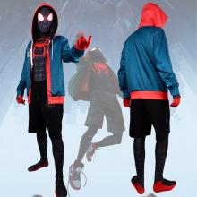 蜘蛛侠平行宇宙新纪元迈尔斯绿红印花连帽卫衣cosplay服走秀