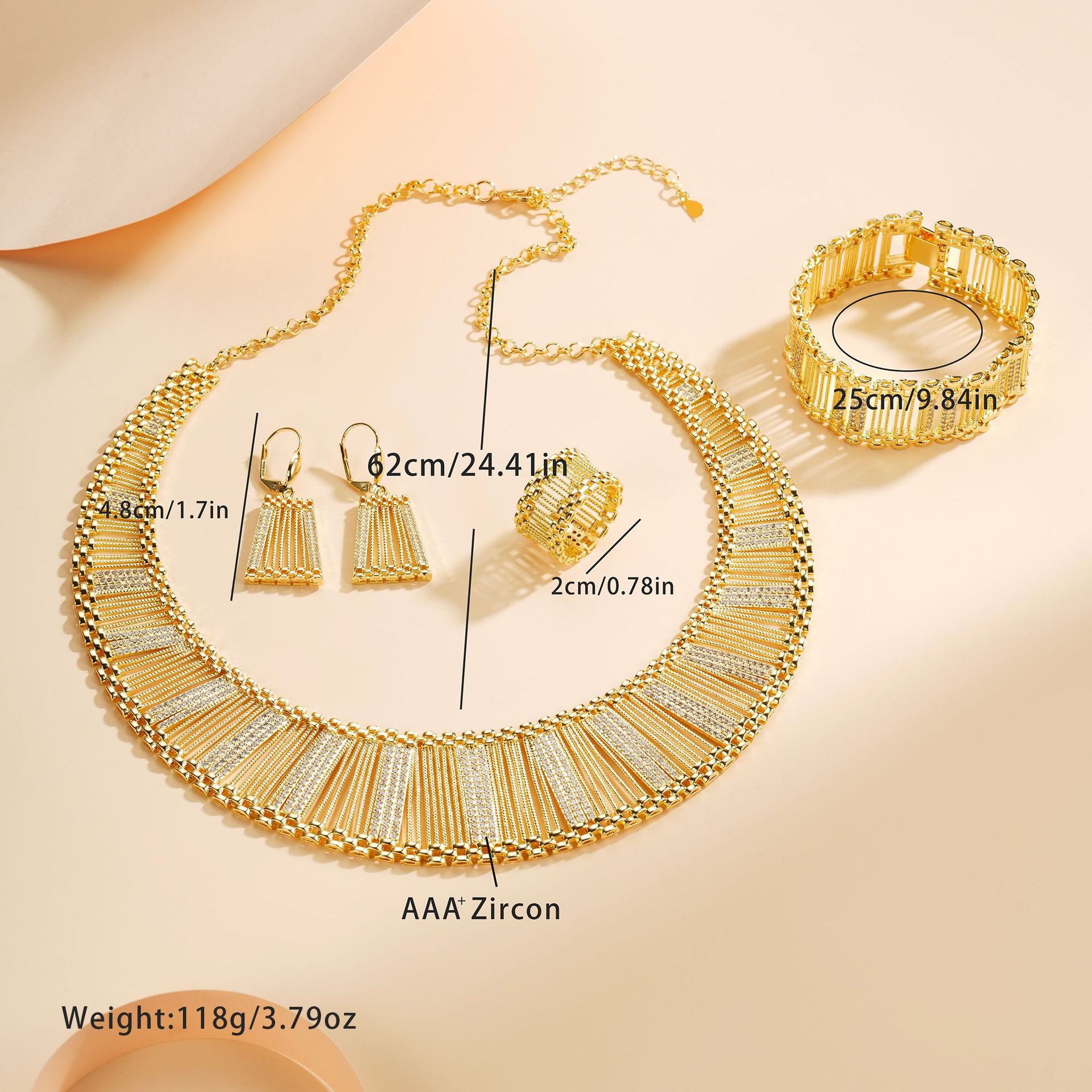 Diseño de alto nivel transfronterizo de Europa y Estados Unidos exagerado conjunto de joyería collar pulsera anillo pendientes con diamantes set de cuatro piezas