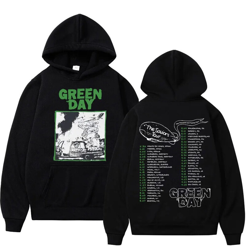 【Cross-Border European Size】Green Day Savior Tour Hoodie Street Rock Hip-Hop Retro Hooded Sweatshirt for Men