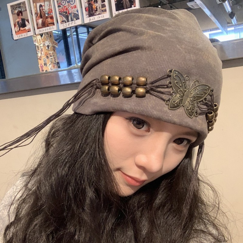 小众设计扎染流苏串珠冷帽女秋季复古高级感慵懒风堆堆帽针织帽子|undefined