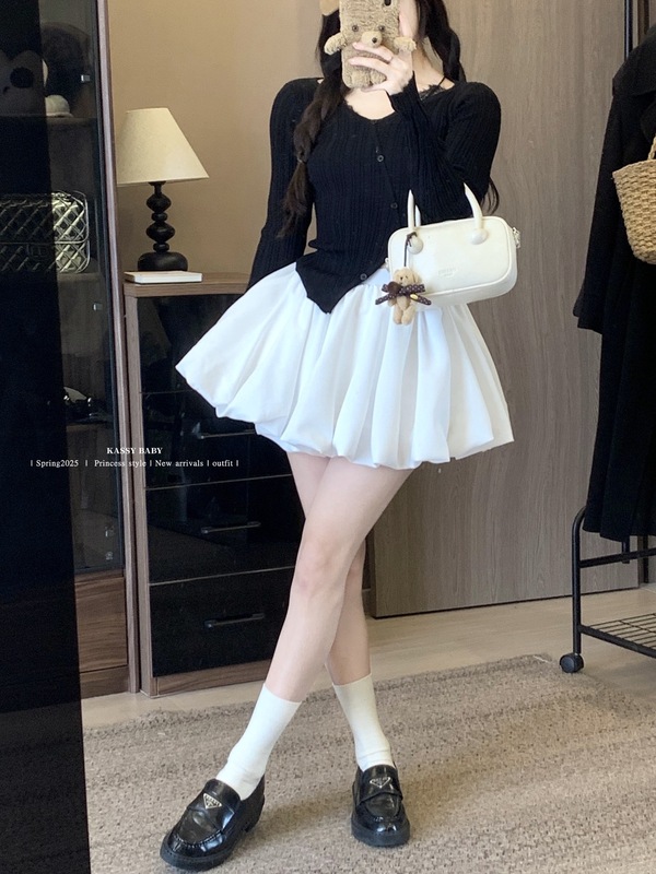 白色甜美减龄蓬蓬半身裙女装夏季高腰防走光裙裤花苞短裙a字裙子|undefined