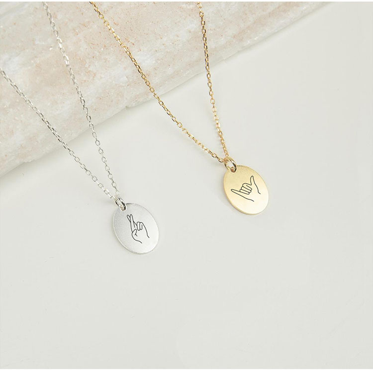 Oval Stainless Steel Gesture Element Necklace display picture 7