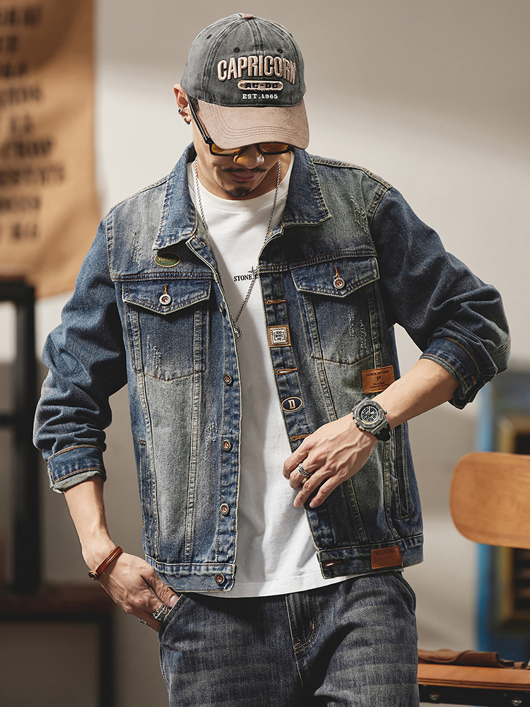 Herramientas, chaqueta de vaqueros masculina transfronteriza, suministro de Amazon, moda suelta, moda guapo, chaqueta de vaqueros de locomotora