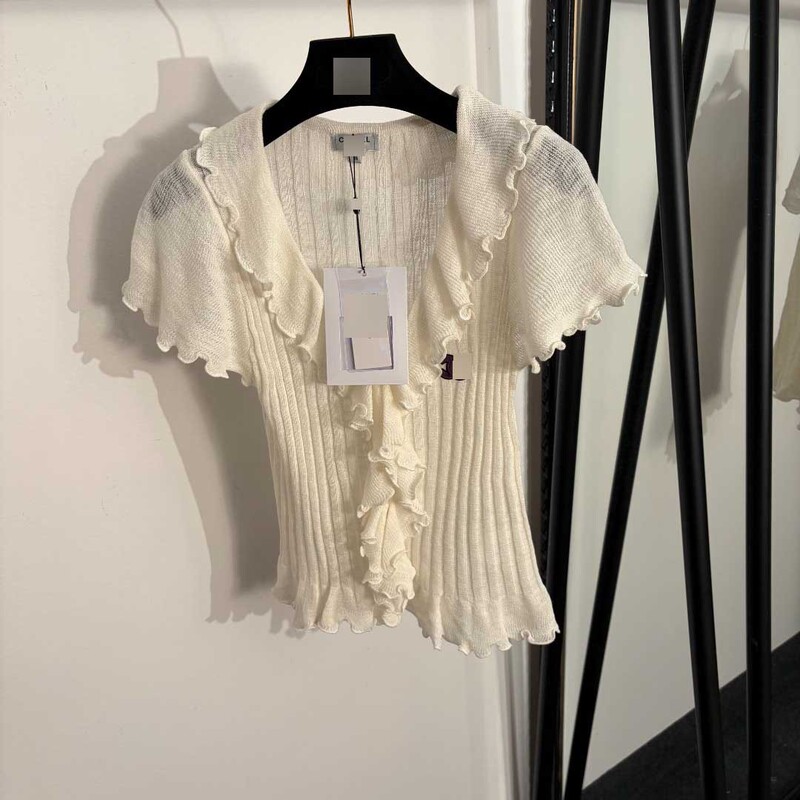 Nanyouxiangjia High-End Version Hot-Selling New Style Logo Embroidery Patch Fashion Ruffle Collar Short-Sleeve Knit Top Nanyouxiangjia High-End Version Hot-Selling New Style Logo Embroidery Patch Fashion Ruffle Collar Short-Sleeve Knit Top