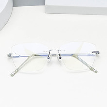 新款超弹记忆钛合金女无框钻石切边眼镜框批发男商务近视镜架丹阳