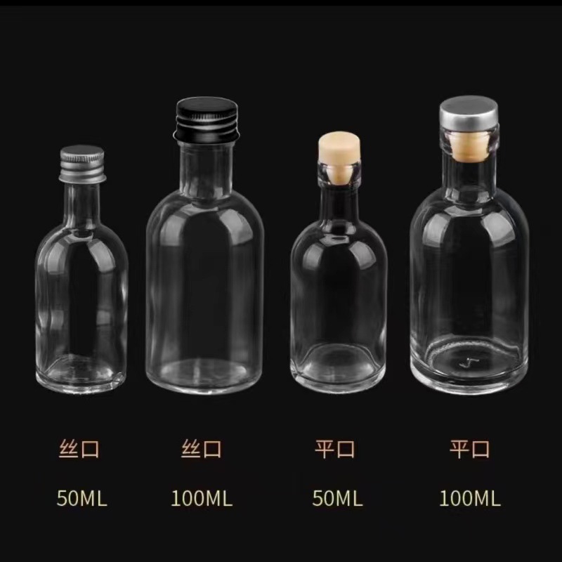 Stock 50ml 100ml 375ml botellas de vodka botellas de vidrio transparente botellas de licor botellas de medicina