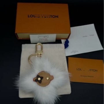 V Brand Sunflower Plush Ball Pendant, White Mink Fur, Fluffy Fur Ball, Brown Leather Flower Head