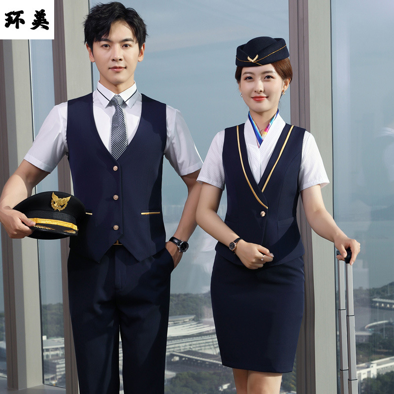 Stewardess uniform men and women Same item Occupation Vest Group purchase customized logo Vest suit Sales department Restaurant coverall