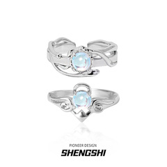 Korean-inspired Instagram-style niche design non-fading minimalist high-end cool breeze open moonstone ring for women's accessories