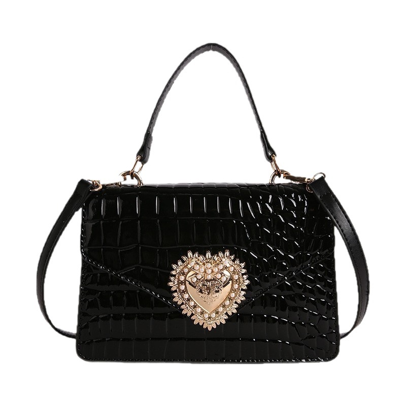 2025 European & American Crocodile Embossed Court Style Handbag Underarm Bag Heart Pearl Chain Commuter Flap Shoulder Crossbody Bag - Thumbnail 5