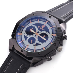 Wholesale fashionable quartz watch with leather strap for men, casual style, featuring a large dial, new design, suitable for business and outdoor use.