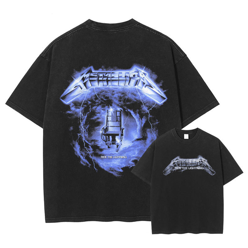 Metallica Printed Short-sleeved Rock Metal Band T-shirt Washed Old American Retro High Street Loose Half Sleeve
