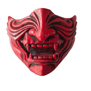 Red Prajna Demon Samurai Mask Prajna cosplay Japanese Style Mask Red Face Ghost Face with Rope Horn