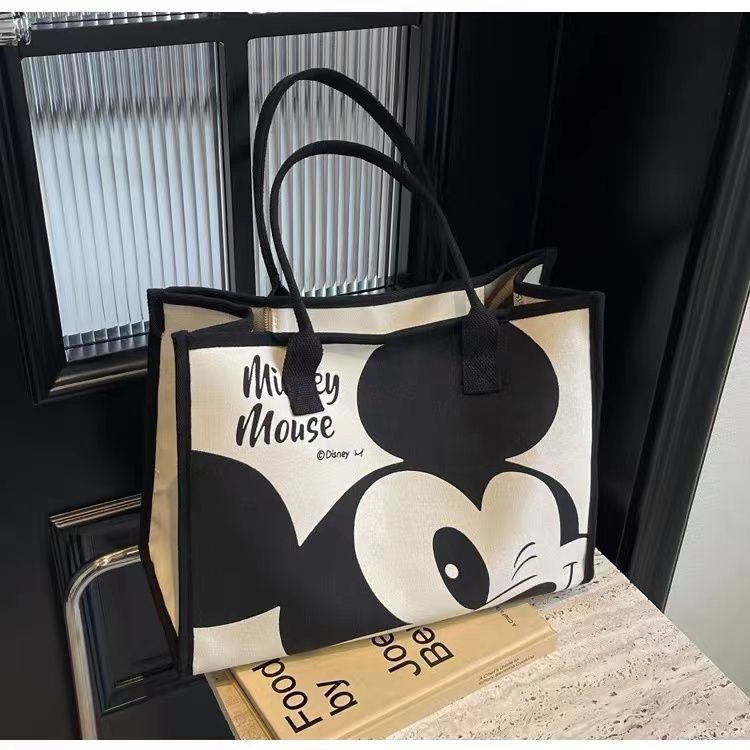 Cross-Border Large-Capacity Canvas Bag for Women 2024 New Cartoon Mickey Print Handbag Shopping Bag Versatile Tote Bag