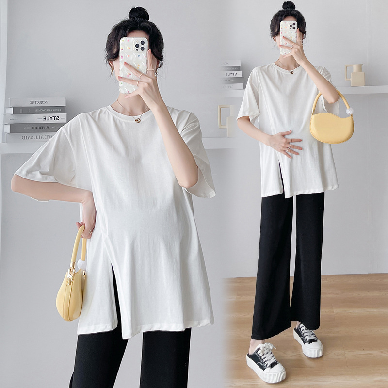 Pregnant women's summer top cover butt small loose all-match short-sleeved T-shirt women's summer suit pants two-piece suit