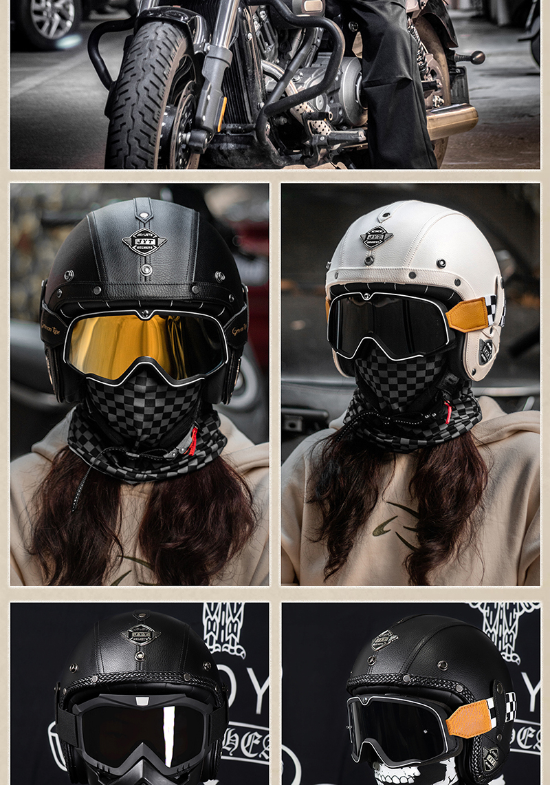 Retro Motorcycle Helmet Cruiser Half Helmet Men Women Leather Helmet