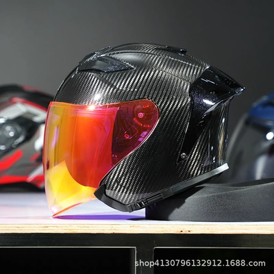 Helmet Motorcycle 3/4 Helmet Lightweight Motosiklet kaskı (dəbilqə) - 3k-bright-black-transparent-powder-coated-lenses-m