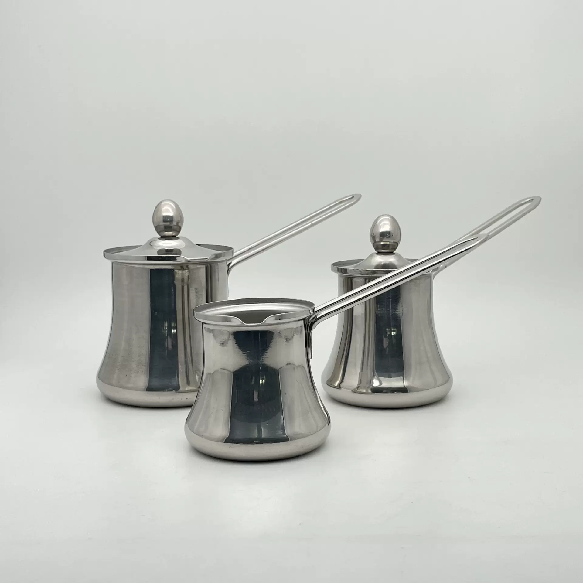 跨境不锈钢防溢口钢柄咖啡奶杯长柄带盖咖啡器具加热融蜡杯拉花杯