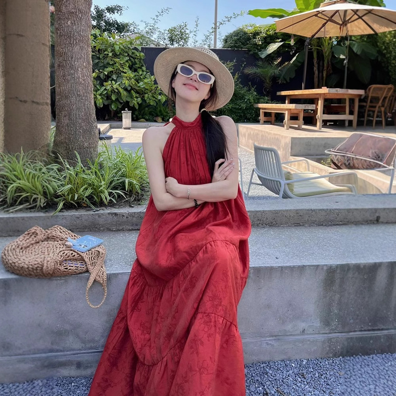 New Chinese-Style Retro Halter Neck Off-Shoulder Dress for Women, Spring 2026 New Model, Simple Sleeveless Round Neck Loose Long Dress New Chinese-Style Retro Halter Neck Off-Shoulder Dress for Women, Spring 2026 New Model, Simple Sleeveless Round Neck Loose Long Dress
