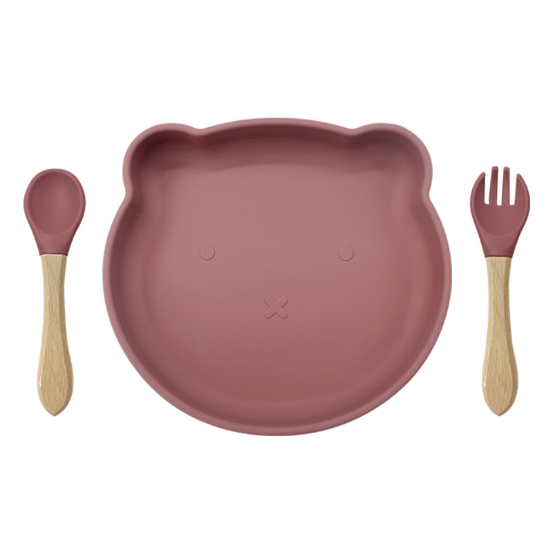 Oso de dibujos animados plato con cubierta de polvo plato de cena infantil bebé vajilla lechón comida complementaria infantil plato de cena de silicona