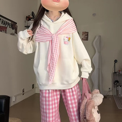 慵懒甜美蝴蝶结绑带连帽卫衣情侣新款2025设计感宽松上衣女秋季潮