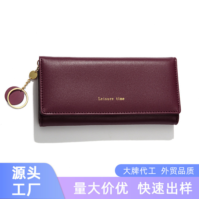 Cartera de mujer de cuero real larga bolsa de tarjetas de color sólido gran capacidad de mujer alta calidad cremallera cross-border billetera de moda personalizada
