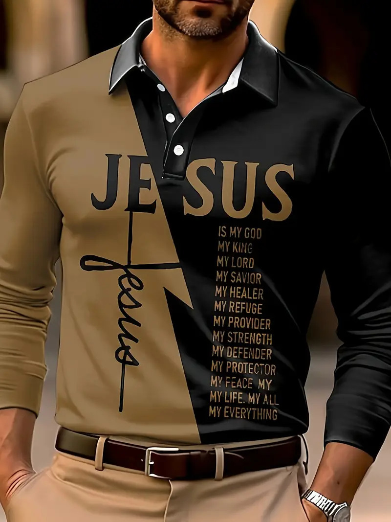 Primavera y verano estilo delgado diseño de alta calidad Volkswagen geométrico colorido manga larga solapa botón POLO camisa MB14