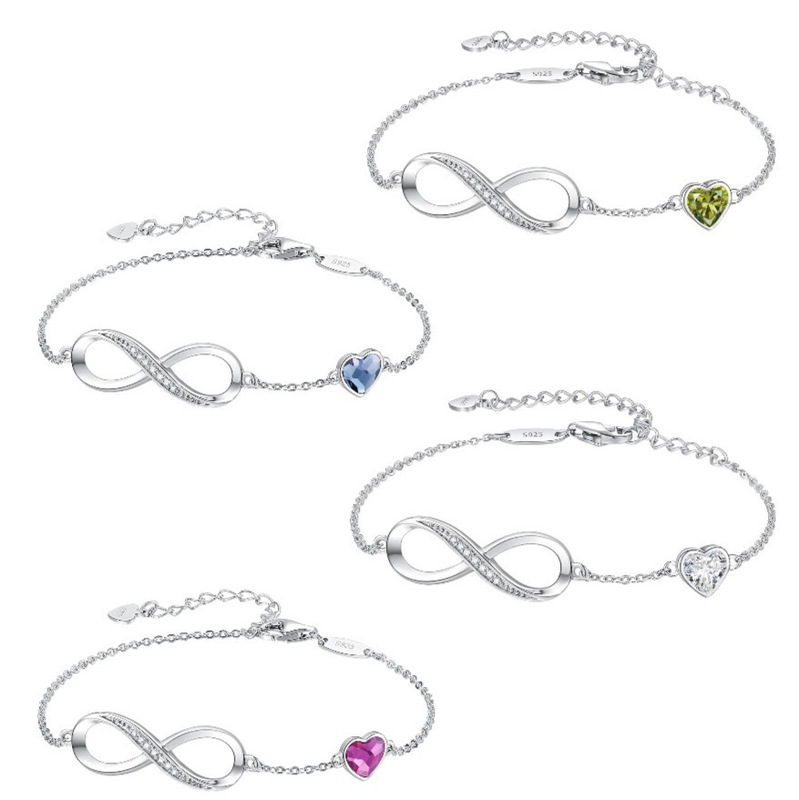CroSS-border ClaSSic S925 Sterling Silver Bracelet for Women European and American Infinite Eternal 8-character Heart-Shaped Shiny Heart-colored Diamond Bracelet