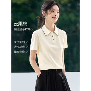 盐系POLO2026夏季新款POLO领休闲百搭撞色刺绣芽边短袖T恤