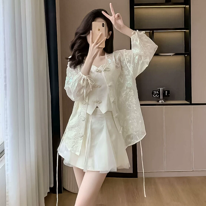 Реальный снимок: новый костюм из шорт в национальном стиле для девочек в китайском стиле, повседневный топ из тенселя, женский летний элитный костюм-тройка