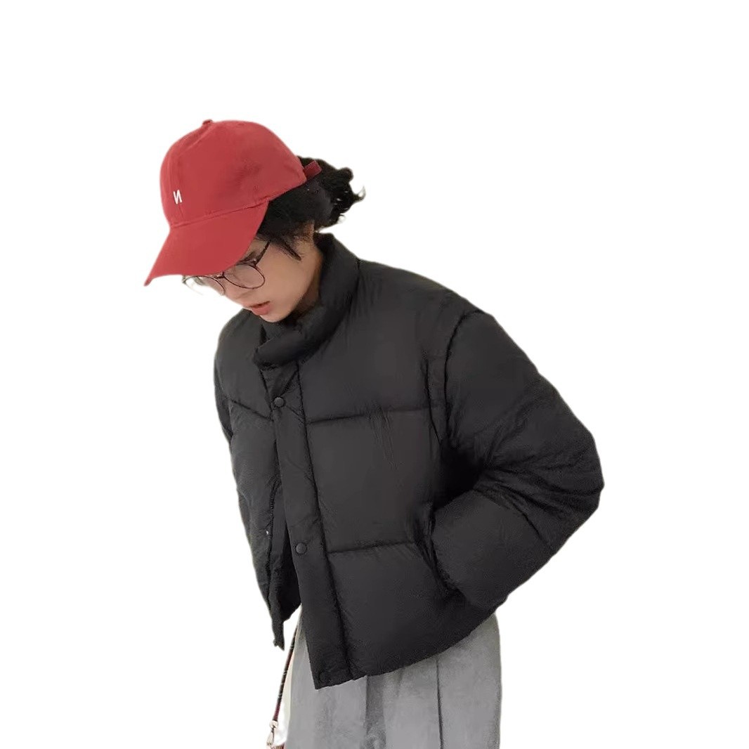 Mangas desmontables dos vestidos de algodón abrigo de ropa de algodón de invierno corto de 2024 nueva chaqueta de algodón cuello de pie ropa de pan grueso image 5