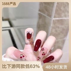 Wearable nail art sticker nail sticker false nail finished detachable cherry bow nail sticker Y44