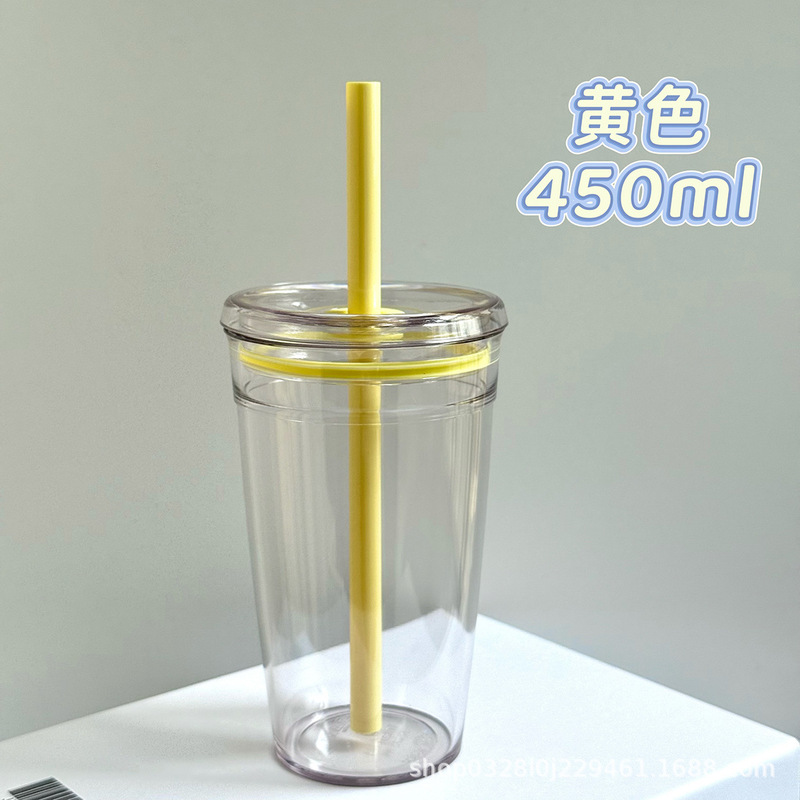 亚克力透明吸管杯新款简约塑料杯校园咖啡杯带盖大容量杯子女学生|undefined