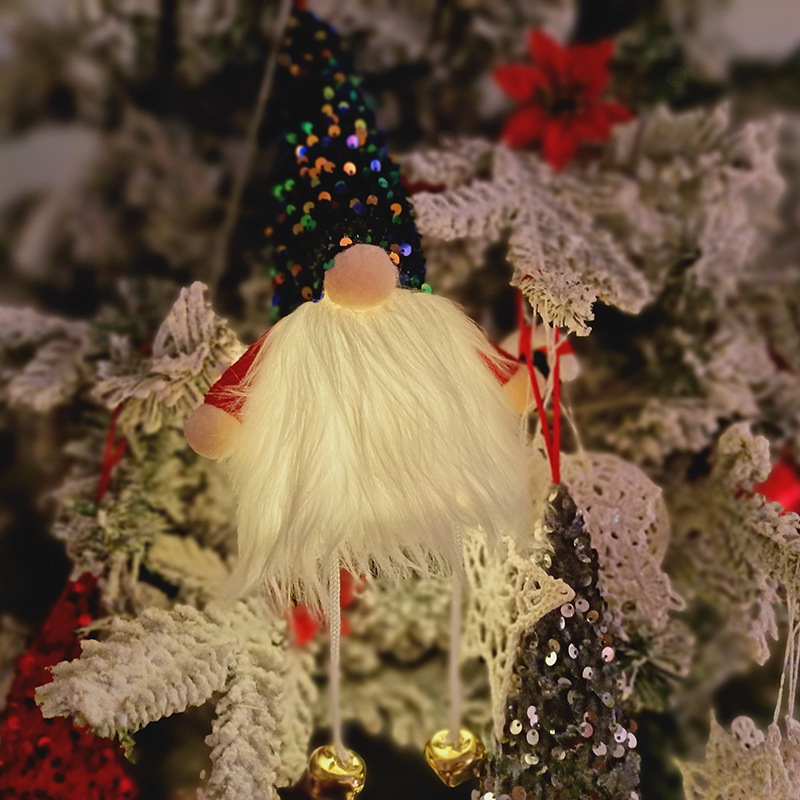 Decoraciones navideñas campana pierna colgante con luces Rudolf muñeca bosque hombre lentejuelas luminosas sin rostro