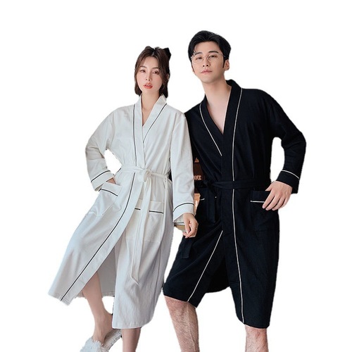 Spring and Autumn Couple's Long Sleeve Pure Cotton Simple Solid Color Teenage Comfortable Loose Men's Medium Length Pajamas