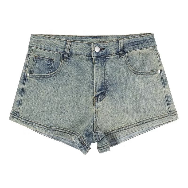 Pantalón Corto de Mezclilla de Tiro Alto para Mujer Poliéster Cintura alta, Microelástico